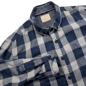7Diamonds Button Up Shirt Men L Plaid Hi-Five Fit Button-Down Pocket Navy Gray